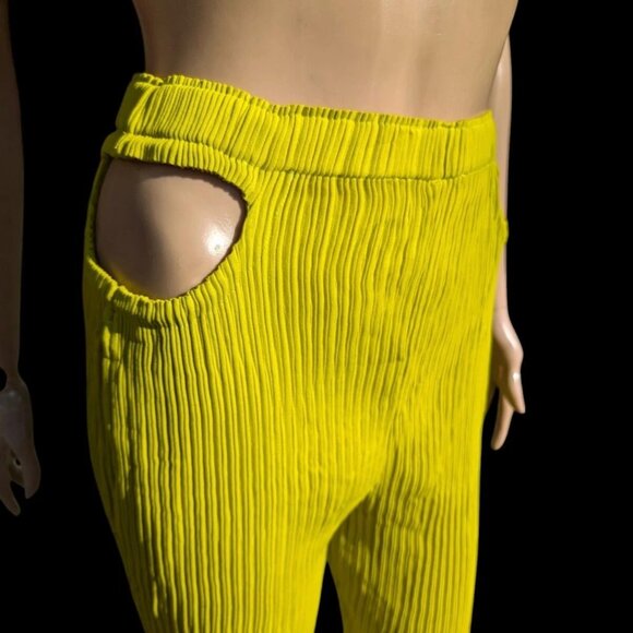 Rare ISSEY MIYAKE Lime Green Sample Pants Pleated Open Hip Trousers S M L - Picture 8 of 9